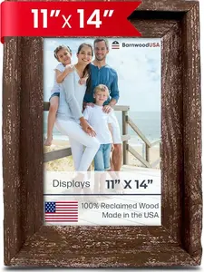 BarnwoodUSA Reclaimed Wood Rectangle Photo Frame - Farmhouse Rustic Style with Raised Border, Landscape Mount, Cardboard Backing - Decorative Wooden Frame for Living Room, Office - Made in USA, Espresso Finish