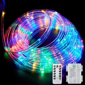 LED Rope Lights Outdoor String Light Battery Powered with Remote Control, 8 Modes Color Changing Waterproof LED Strip Light Fairy Light 40Ft for Christmas Party Camping Decoration, 1 P
