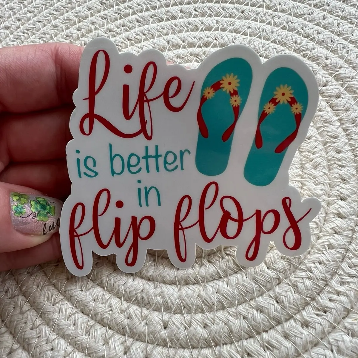 Life is better in flip flops Sticker, Summer Sticker, Vacation Sticker, Flip Flops Sticker, Beach Sticker Vinyl Matte Decorative Tiles Sticker Ornaments