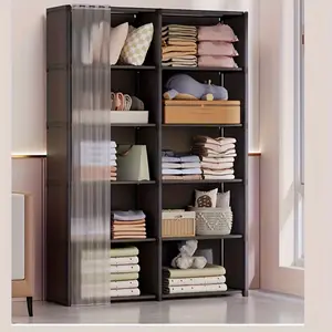 Black/White, double-row  wardrobe easy-to-assemble bookshelf, household simple clothes storage wardrobe, multi-functional dust-proof miscellaneous cabinet, suitable for offices, classrooms, rental houses and dormitories
