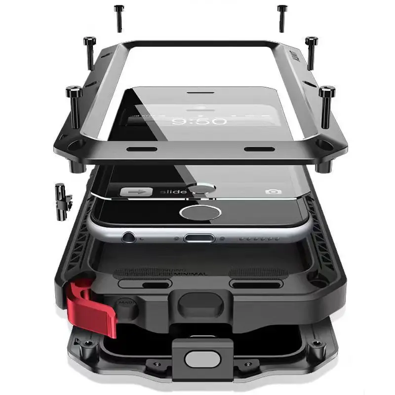 Metal Case For iPhone 16/15/14/13/12/11 ProMax/15 Plus/14 Plus/12/13/XR/Xs Max/X/XS PlusHeavy Duty Tough Rugged Case WithBuilt-in Glass Screen Protector, 360 FullBody DustProof Protective Cover,Shockproof