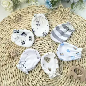 Baby Anti-Scratch Gloves, Breathable Newborn Hand & Foot Protection, Style Infant Mitts, Mittens, Random Colors, Unisex Use, 1 Pack of 6 Pairs