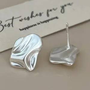 925 Sterling Silver Irregular Studs Earring for Women Vintage Crinkled Frosting Punk Rock Jewelry Party Gift Dropshipping