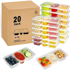 8 OZ  Snack Containers with ,  3 Compartment Condiment Snack Pack Containers 20 Sets