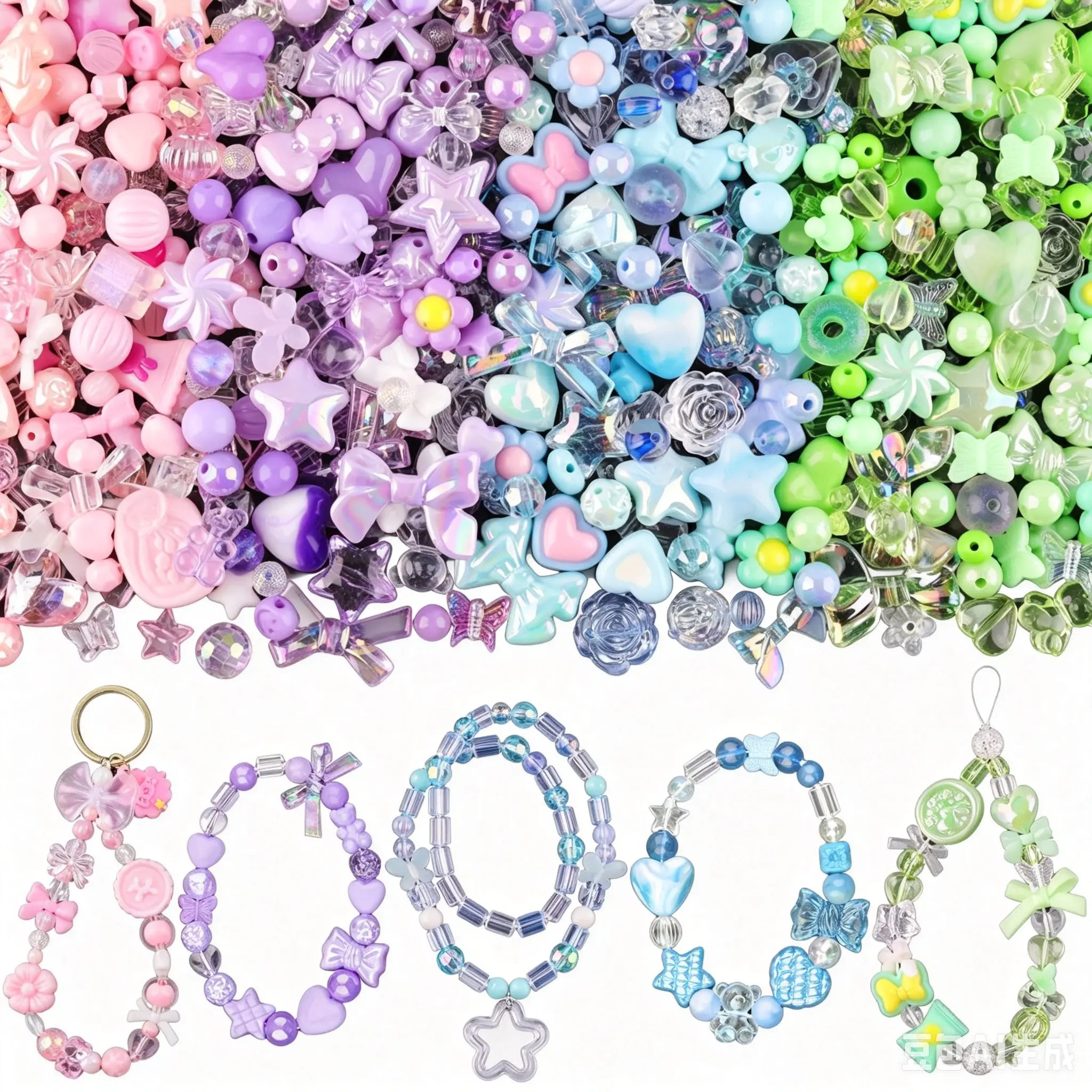 DIY Jewelry Making Assorted Acrylic Beads Kit (210-270PCS) with Cute Charms - Flower, Bow, Butterfly, Candy, Gummy Bear for Bracelets, Necklaces