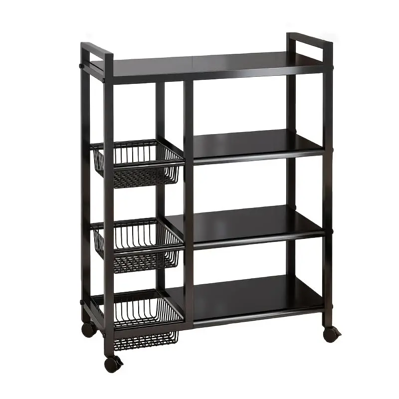 Kitchen Island Carts on Wheels with Storage - 4-Tier Microwave Table Utility Cart with Hooks& Locking Casters - Rolling Kitchen Cart Bakers Rack Organizer for Dining Kitchen Coffee Bar Pantry