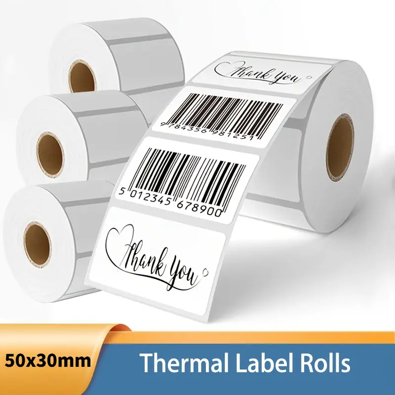 920 sets of discounted packages, 50x30mm white thermal transfer labels  230 labels per roll, strong adhesion, clear printing, no ink required. Perfect for barcodes, product labels, and inventory tags.