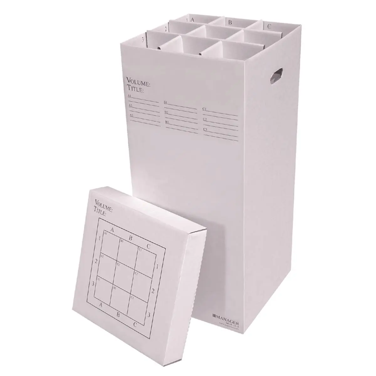 Cardboard Desk File Folder Box - Advanced Document Holder, Durable Corrugated Stackable Rolled Organizer, Label-Ready, 9 Slots (5.25x5.25in), 16x16x37in Size, Fits 36" Max Roll Papers for Office Managers