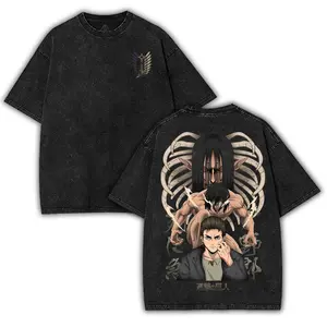 Attack On Titan Titan Eren Yeager Titan Form AOT Anime Manga game Double Printed Vintage Washed Tee Unisex Cotton graphic tees 90s Top streetwear T-shirt white soulja boy outfit 67 star labs christian clothing gorlock destroyer blue silverfish clothes