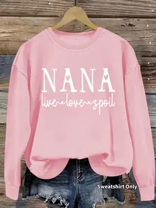 Women's Casual Loose Nana Pattern Pullover Sweatshirt, Soft Long Sleeve Round Neck, All-Season Comfort, Durable Fabric