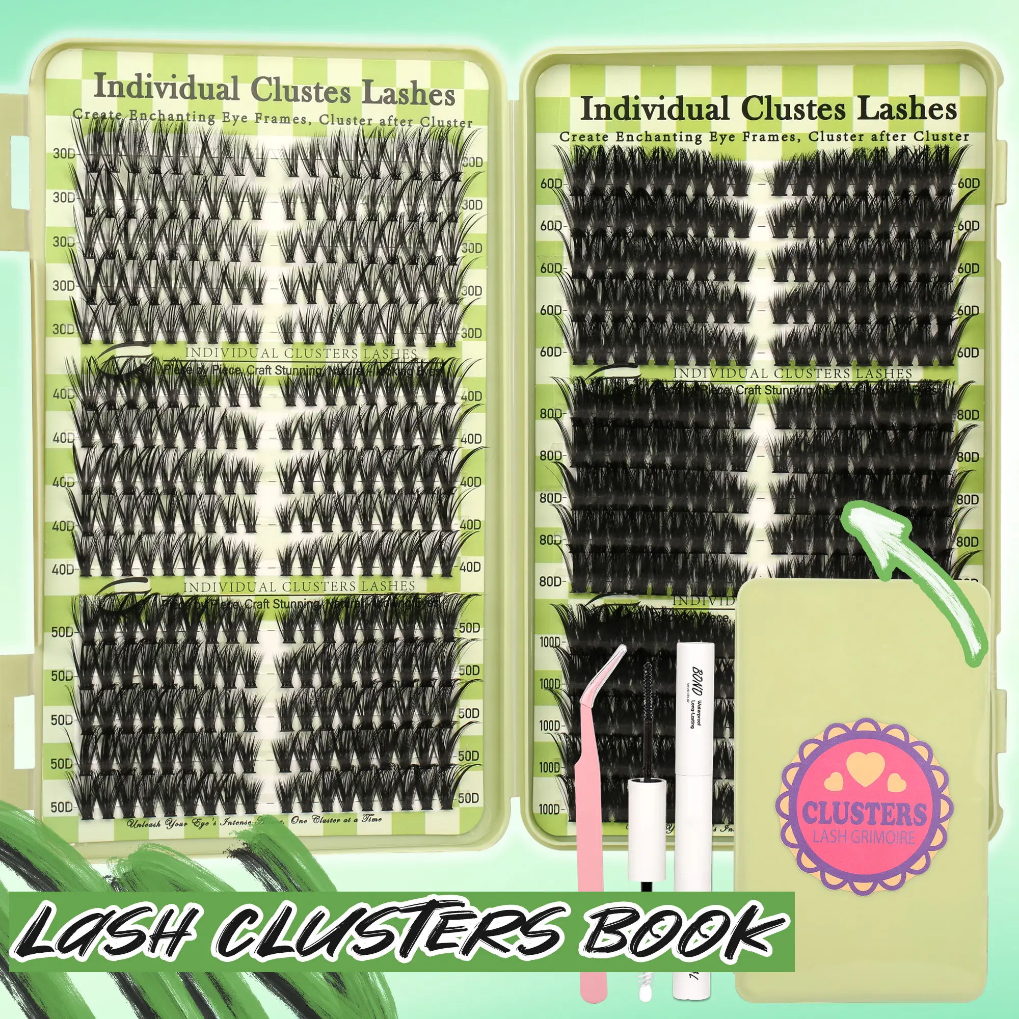 Lash Clusters Kit, Wispy Manga Lashes Eyelash Extension Kit, Individual Lashes Eye Lashes  D Curl 9-16mm Mixed Length, 30D 40D 50D 60D 80D 100D Makeup
