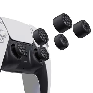 PlayVital Black Ergonomic Stick Caps Thumb Grips for PS5, PS4, Xbox Series X/S, Xbox One, Xbox One X/S, Nintendo Switch Pro, Nintendo Switch Pro 2 Controller - with 3 Height Convex and Concave - Diamond Grain & Crack Bomb Design
