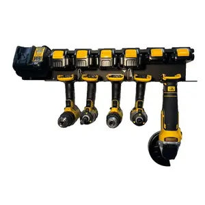 Drill and Battery Charging Station compatible with DeWalt 20V Drills & Batteries Steel Tool Organizer Matte Black