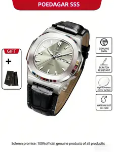 Men's Quartz Watch, Waterproof Design, Date & Day Display, PU Leather Band, Perfect Gift for Him, Sporty Style Timepiece, Casual Analog Watch