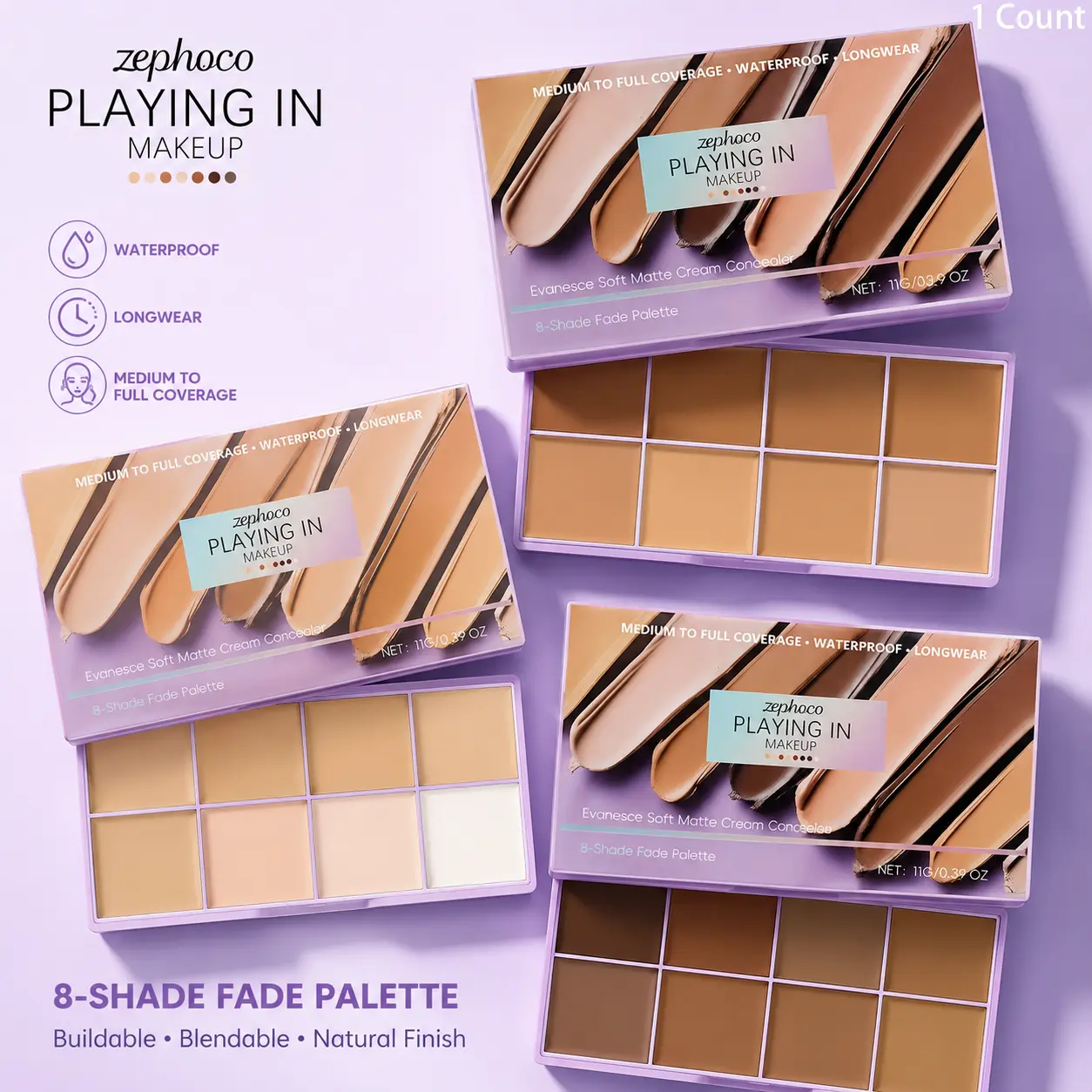 8-Color Concealer Palette, High Coverage Cream for Blemishes & Dark Circles, Long-Lasting Corrector & Contour with a Soft Matte Finish for Adults, 0.39 oz, Evening Makeup