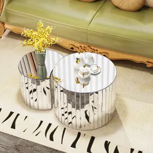 Round Nesting Coffee Table Set of 2, 2-Piece Modern Luxury Mirror Coffee End Table, 2 Pieces Mirrored 18.89" Circle Living Room Set for Living Room Apartment Small Space, No Assembly (Silver)