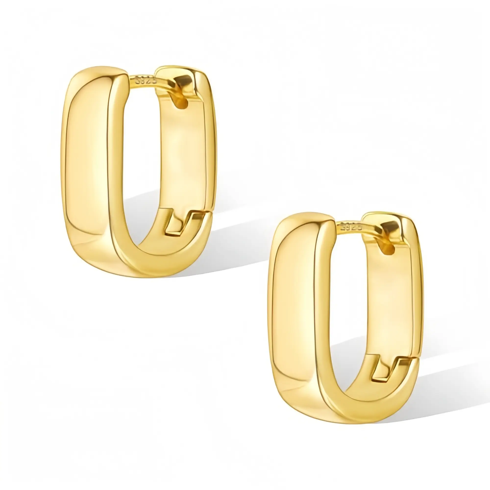 14K Gold Plated Hypoallergenic Huggie Hoop Earrings for Women, Chunky Square Rectangle Gold Hoops for Sensitive Ears, Minimalist Statement Jewelry-Gold Jewelry, Lightweight Gold Big Large Hoop Earrings,Accessories