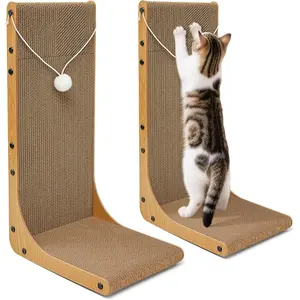 Value Pack of 2 23.6inch L-shaped cardboard cat scratching boards, dual-purpose (vertical/horizontal), with toy ball, wall-mountable furniture protector, suitable for indoor cats, sofas, and walls