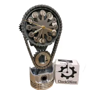 stainless steel Chevy small block rotating gear clock made from timing set of Chevy 350 handmade by clock9nine. rotating gear clock