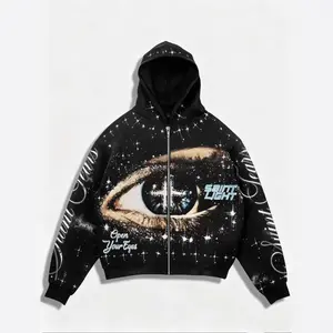 3D Galaxy Eye Print Zip-Up Hoodie Oversized Streetwear Style 3011 with Starry Design and Bold Eye Graphic