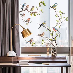 New Colorful Painted Branch Bird Static Sticker Glass Display Bedroom Home Decoration Wall Decal, Decorative Window Art, Removable Window Decal, Decoration Items