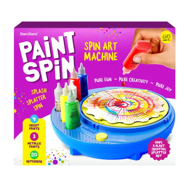 Dan&Darci Paint Spin Art Machine Kit 20 Artboards 7 Paints Splatter Guard for Kids Pure Fun Creativity Joy