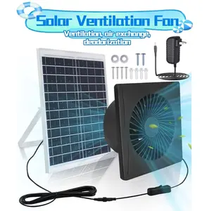 Solar Exhaust Fan for Shed 25W Panel 8'' Greenhouse 2600 RPM AC DC Adapter Portable Ventilator Adjustable Bracket Plug Power Outlet