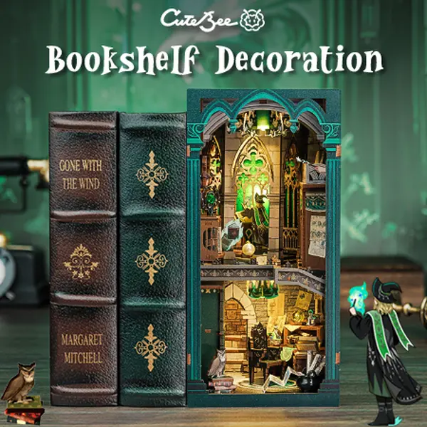 CUTEBEE Darkness Common Room Whimsical DIY 3D Book Nook - Magic Series Miniature Bookcase with LED Lights, Dust-Proof DIY Assembly Building Model Kit, Room Accessories for Construction, Teen/Adult Holiday Gift Home Decor, Living Room Decor