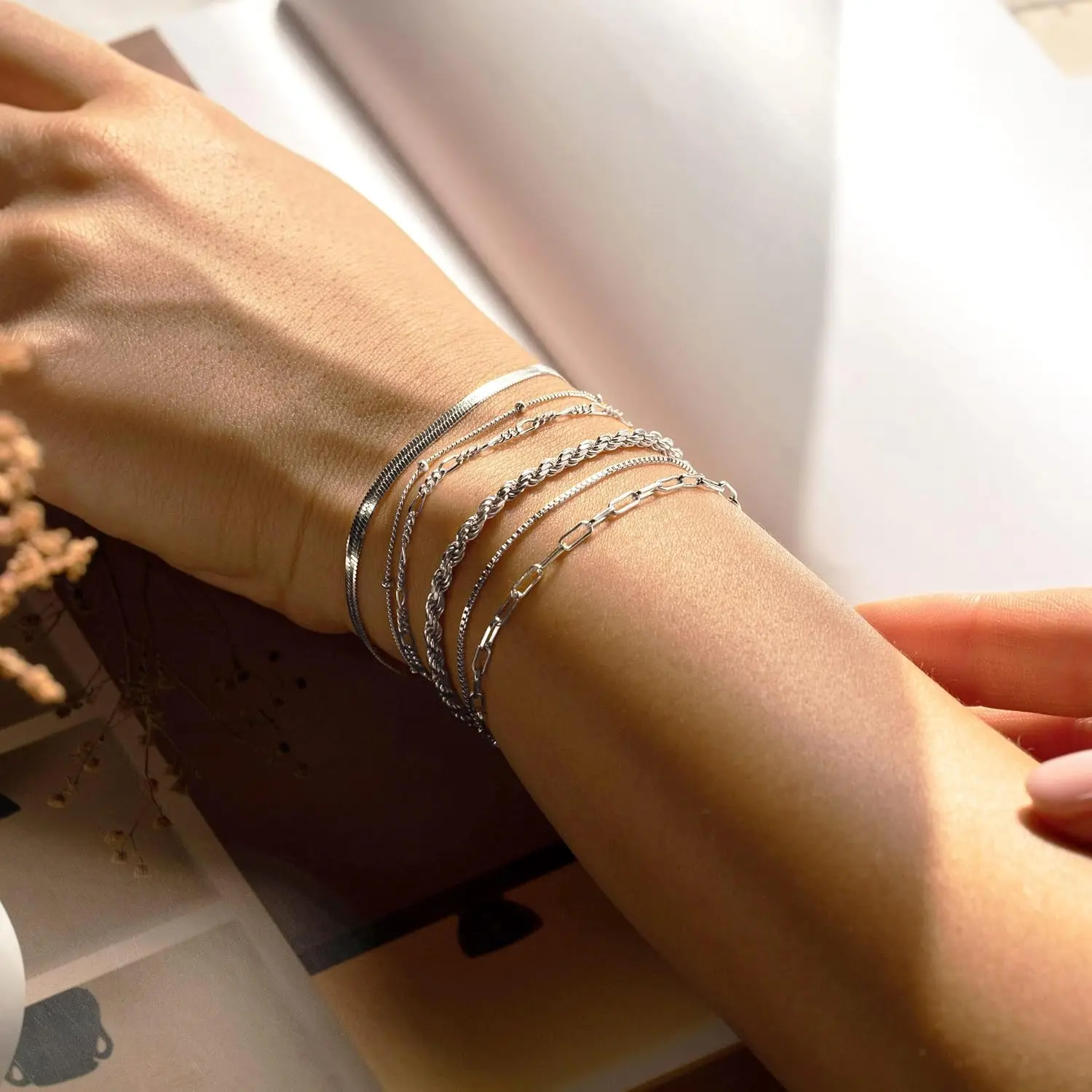 Gold Bracelets for Women Waterproof, 14K Real Gold Jewelry Sets Trendy Thin Dainty Stackable Cuban Link Paperclip Chain Bracelet Pack Fashion Accessories Gifts for Womens,Valentine's Day gift, the best gift for your loved one