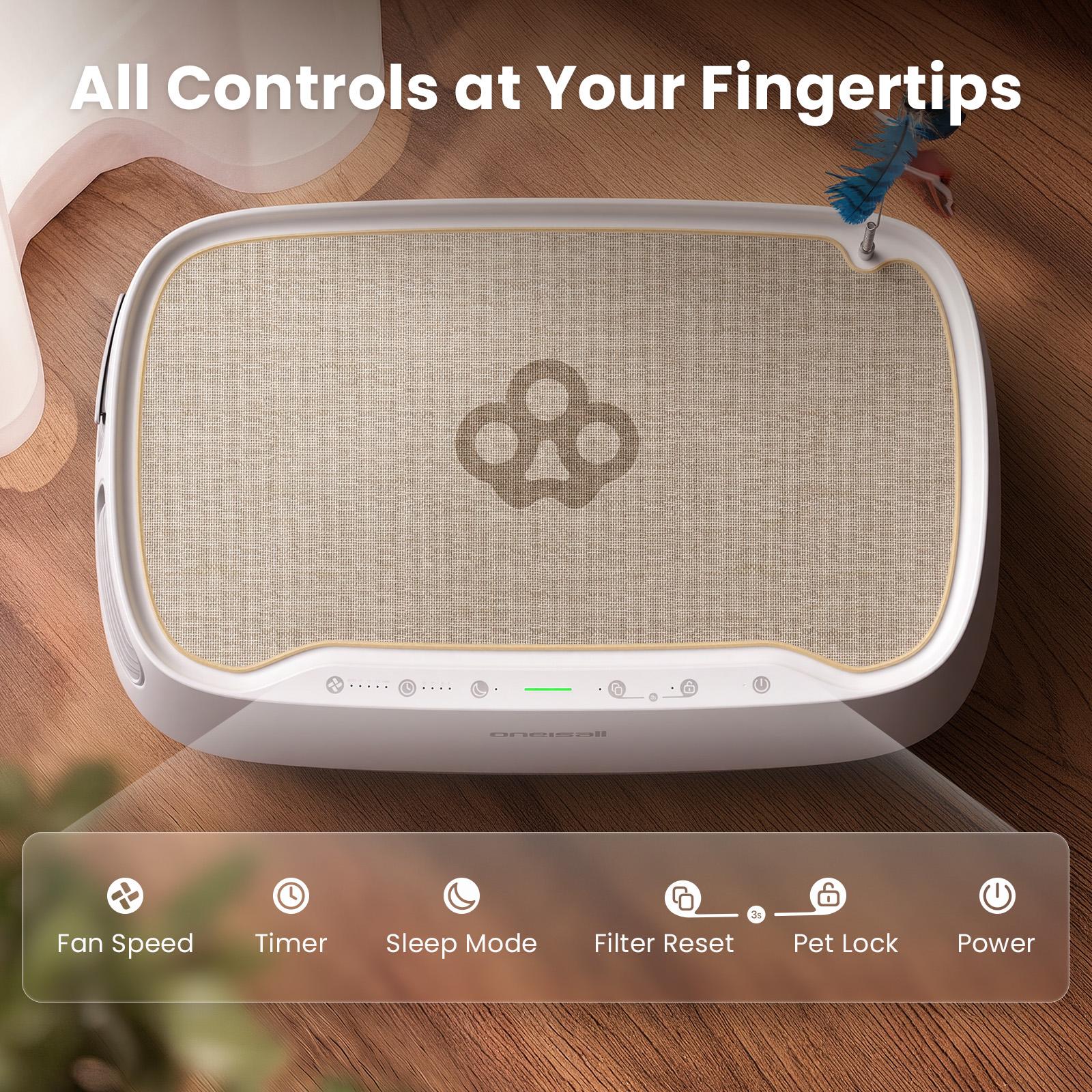 Backtoschool Oneisall Air Purifiers for multi‑cat households with Cat Bed, H13 HEPA for Multi‑Cat Home, 3-Sided Air Intake, PM2.5 Air Quality Monitor，Bottom with Independent Hair Collection Bin, Quiet Multi‑Speed, Captures Pet Fur, Odors, Allergens & Dust