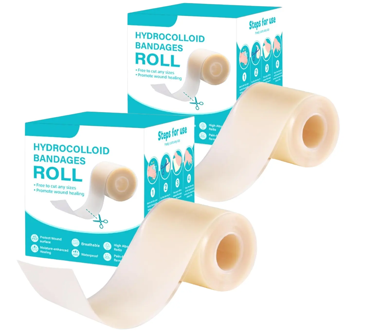Sterile Hydrocolloid Bandage Roll (1.96in x 60in/1.5M) - Portable, Gentle, Breathable Healthcare Wound Care Roll for First Aid, Blister Healing, Acne