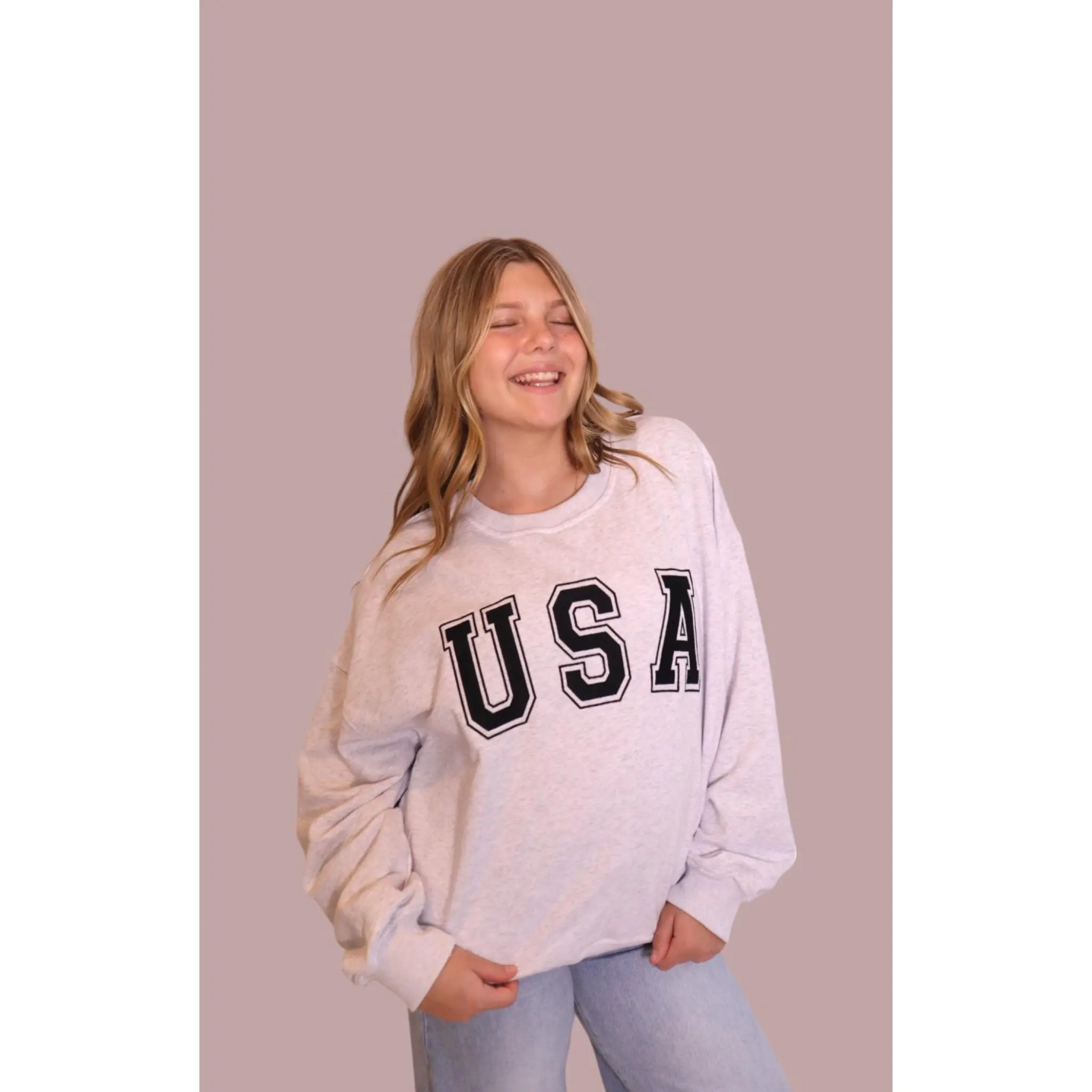 USA Embroidered Oversized Crewneck
