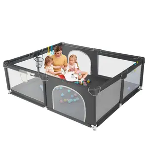 BIOBY Portable Baby Playpen, 71" x 59" x 27" Extra Large Playard, Soft Mesh Sturdy Pipe Ample Space for abies and Toddler, Safe and Non-Slip Baby Fence, Full Mesh Design, Indoor & Outdoor Kids Activity Center, Portable Travel Design, Dark Grey
