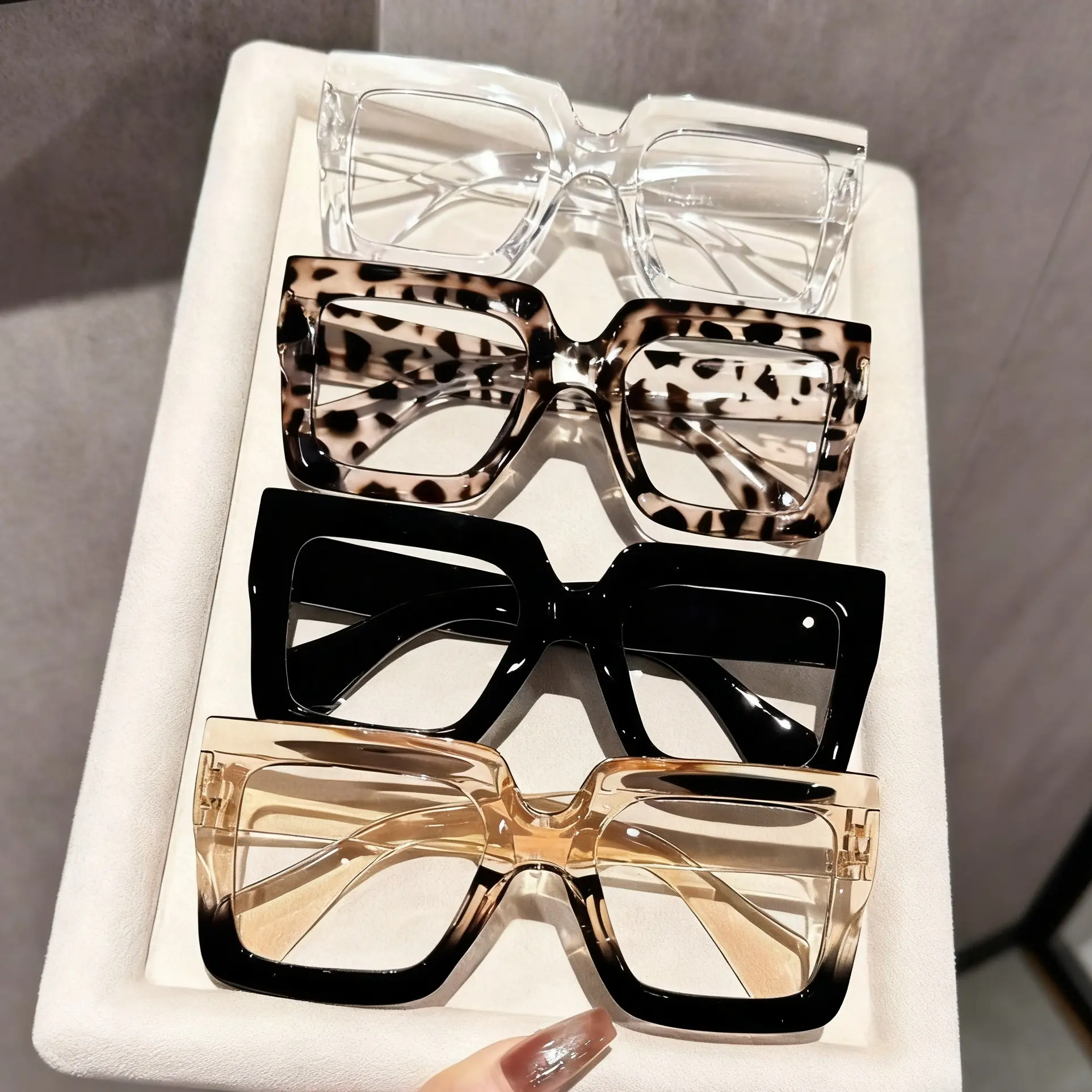 4 Pairs Y2K Sassy Acetate Glasses | Square Frames & Clear Lenses | Non-Rx Flat Mirrors | Campus to Party | Women's Eyewear Set