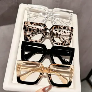 4 Pairs Y2K Sassy Acetate Glasses | Square Frames & Clear Lenses | Non-Rx Flat Mirrors | Campus to Party | Women's Eyewear Set