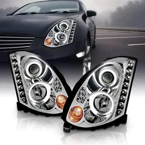AmeriLite for 2003-2007 Infiniti G35 2 Door Coupe Dual Xtreme LED Halo LED Projector Chrome Replacement Headlights Set (HID Compatible) - Passenger and Driver Side