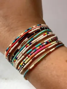 Boho Style Delicate Tiny Beaded Bracelet Set, Trendy Unique Girls' Woven Colorful Beads Necklace, 8 Pieces Fashion Jewelry Collection, Beads Bracelets
