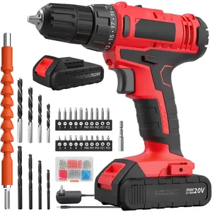 20V Cordless Drill/Driver with  and Charger, 3/8"Keyless Chuck, 2 Variable Speed, 266 In-lb(30 N.m), 21+1 Torque Settings, power Drill with LED Light, Drill Driver Kit for Home (Red)