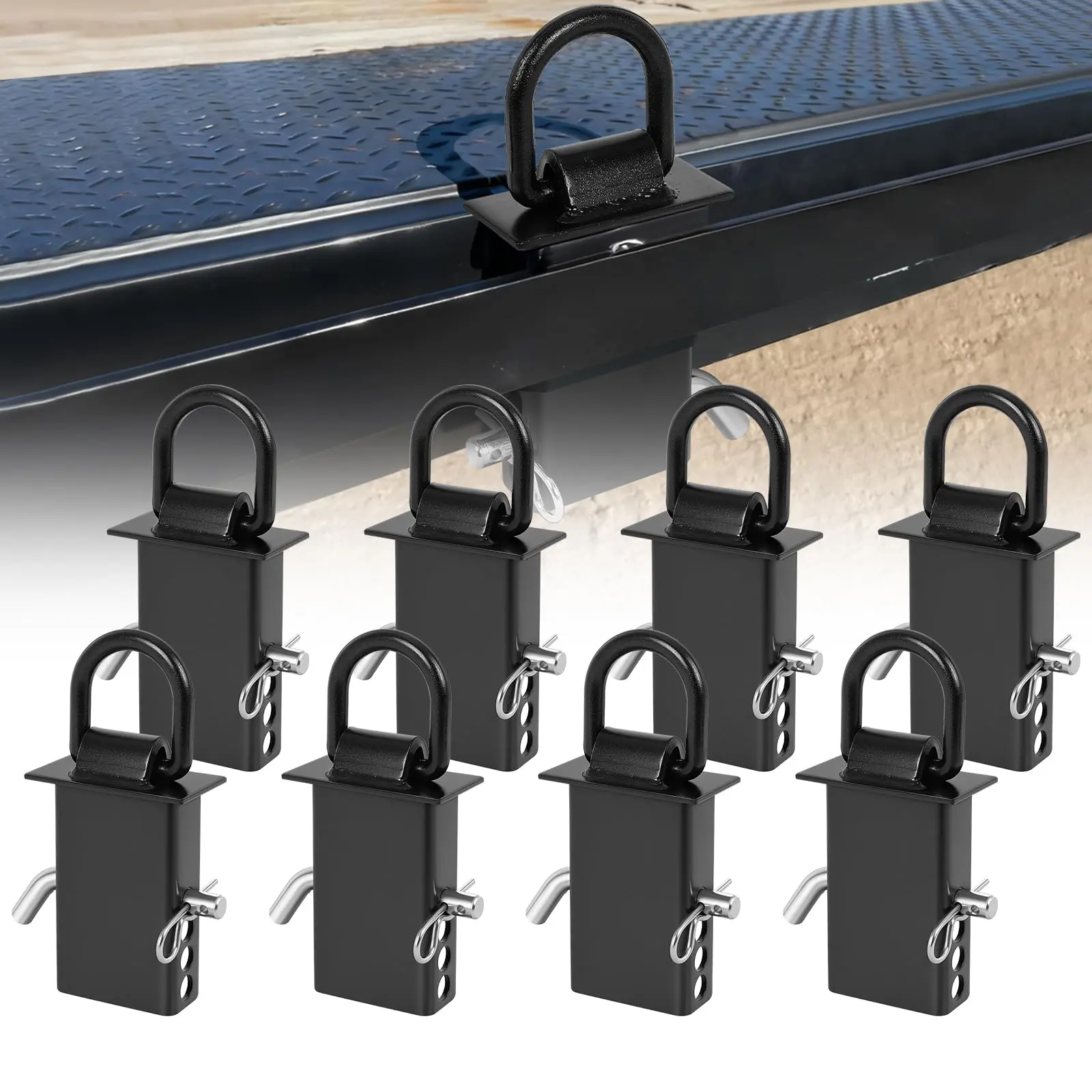 6-Pack Heavy-Duty Adjustable Solid Steel Stake Pocket D-Ring Kit with Hitch Pins, Shackles, Lock Accessories, 4 Cotter Pin Holes, 5400 lbs Working Load Limit for Trailers, Hauling Tasks, Fits Most Pockets (Truck Accessories), 5,400 Lbs Working Load Limit