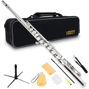 YANASON Student C Flute 16 Closed Hole C Flute with Carrying Case Stand Gloves Cleaning Cloth and More