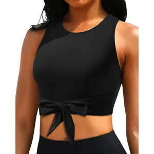 Tempt Me Crop Top Swim Bathing Suit - Women Bikini Swimsuit Top High Neck Bra Tie Knot Top Only