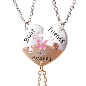 3PCS Best Friends Forever Puzzle Heart Necklace Set – Matching BFF Friendship Necklaces for 3 Girls, Cute Butterfly Pendant Jewelry Gift
