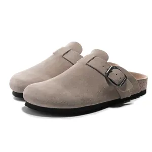 FITORY Breathe I | Men’s Suede Leather Clogs, Cork Footbed, Adjustable Strap, Round-Toe (US 7–14)【Check Measurements Carefully】