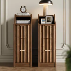 TOKSOM Small Nightstand with Drawers,Solid Wood Bedside Table,Narrow Walnut Nightstand for Bedroom large vanity table4