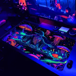 Wizard & Jellyfish Pattern Desktop Mouse Pad, Large Gaming E-sports Computer Thickened Fluorescent Mouse Pad, UV Black Non-slip Mouse Pad
