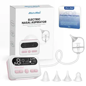 MomMed Electric Nasal Aspirator for Baby, Baby Nose Sucker with 9 Suction Levels & 4 Silicone Suction Tips, easy to carry, Automatic Nose Cleaner with Music and Light Soothing Function
