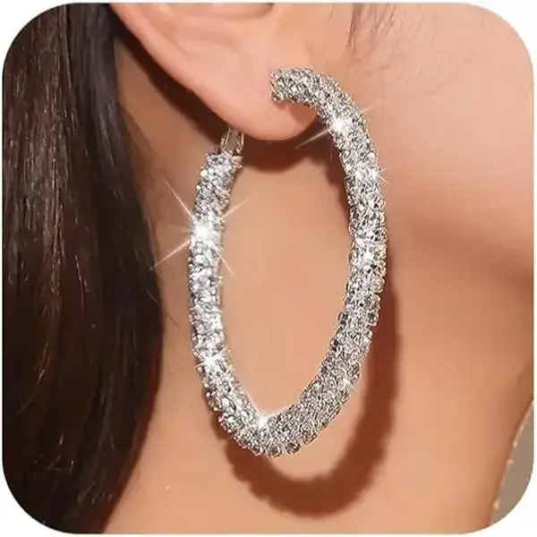 DearLuniva S Rhinestone Hoop Earrings for Women Silver Large Hoop Earrings Sparkly Big Hoops Earings Statement Jewelry for Women Party Prom Dresses 2026