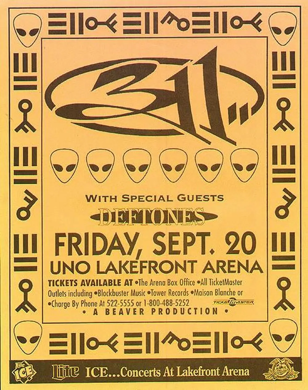 Original concert poster for 311 and Deftones at the Uno Lakefront Arena in New Orleans. 11 x 14 on thin paper.