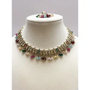 Saira Polki Necklace Set (Includes Earrings & Tikka)
