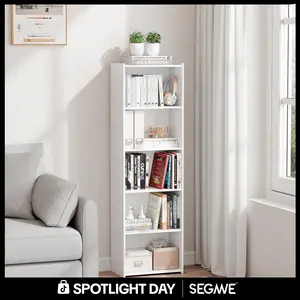 Segawe Modern Aesthetic 5-Tier Narrow Indoor Bookshelf - Home Furniture, Multipurpose Living Room Room Decor Organizer & Display Storage Unit (15.8"x9.5"x52")